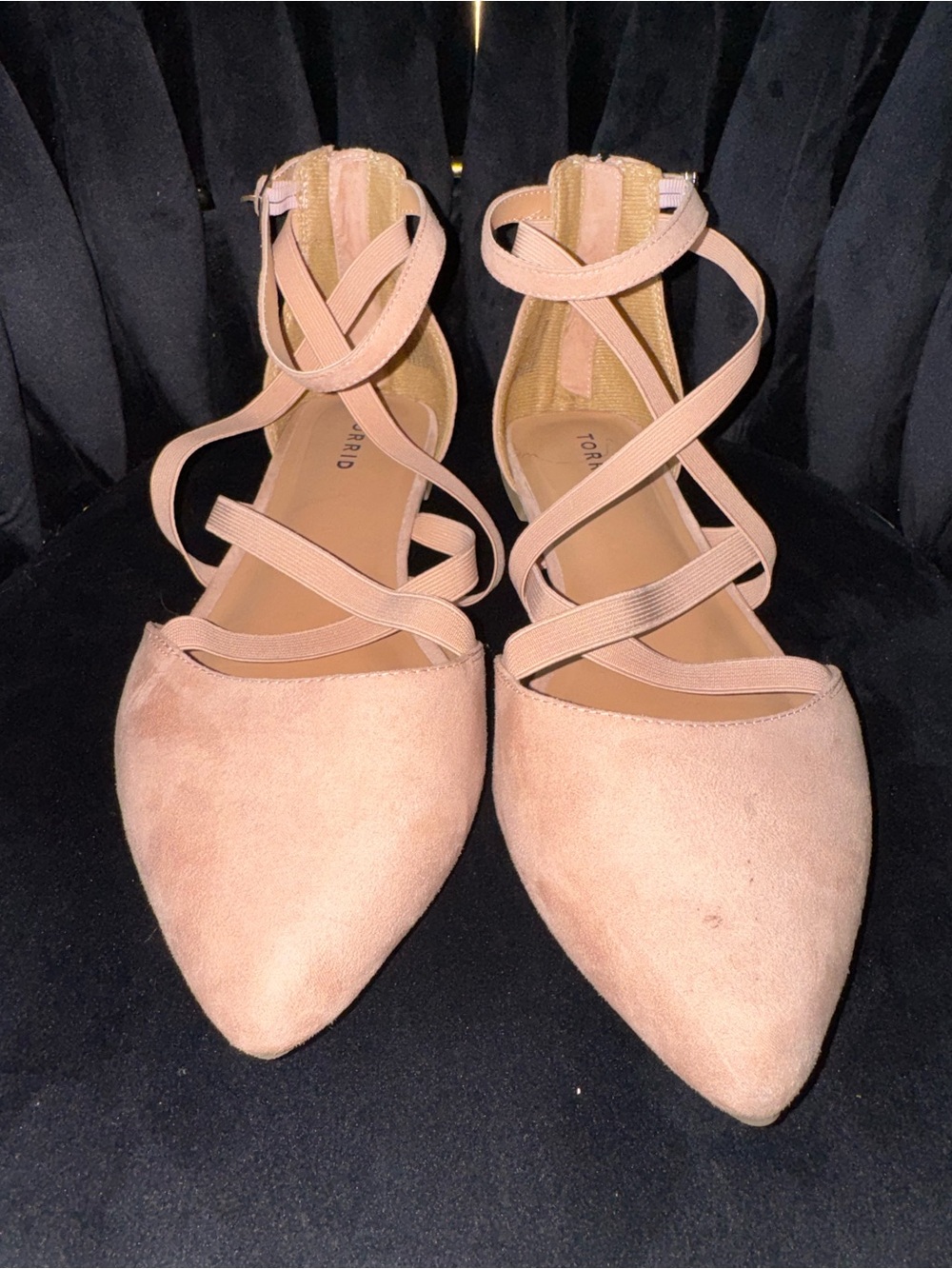 Torrid Blush Pink Faux Suede Strappy Pointed Toe Flats